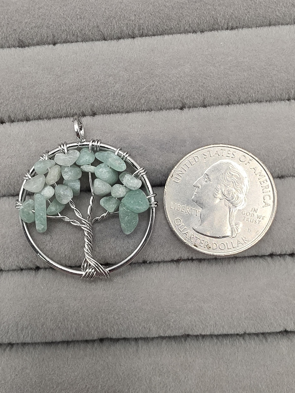 Silver Tree of Life Pendant with Green Gemstone Chips